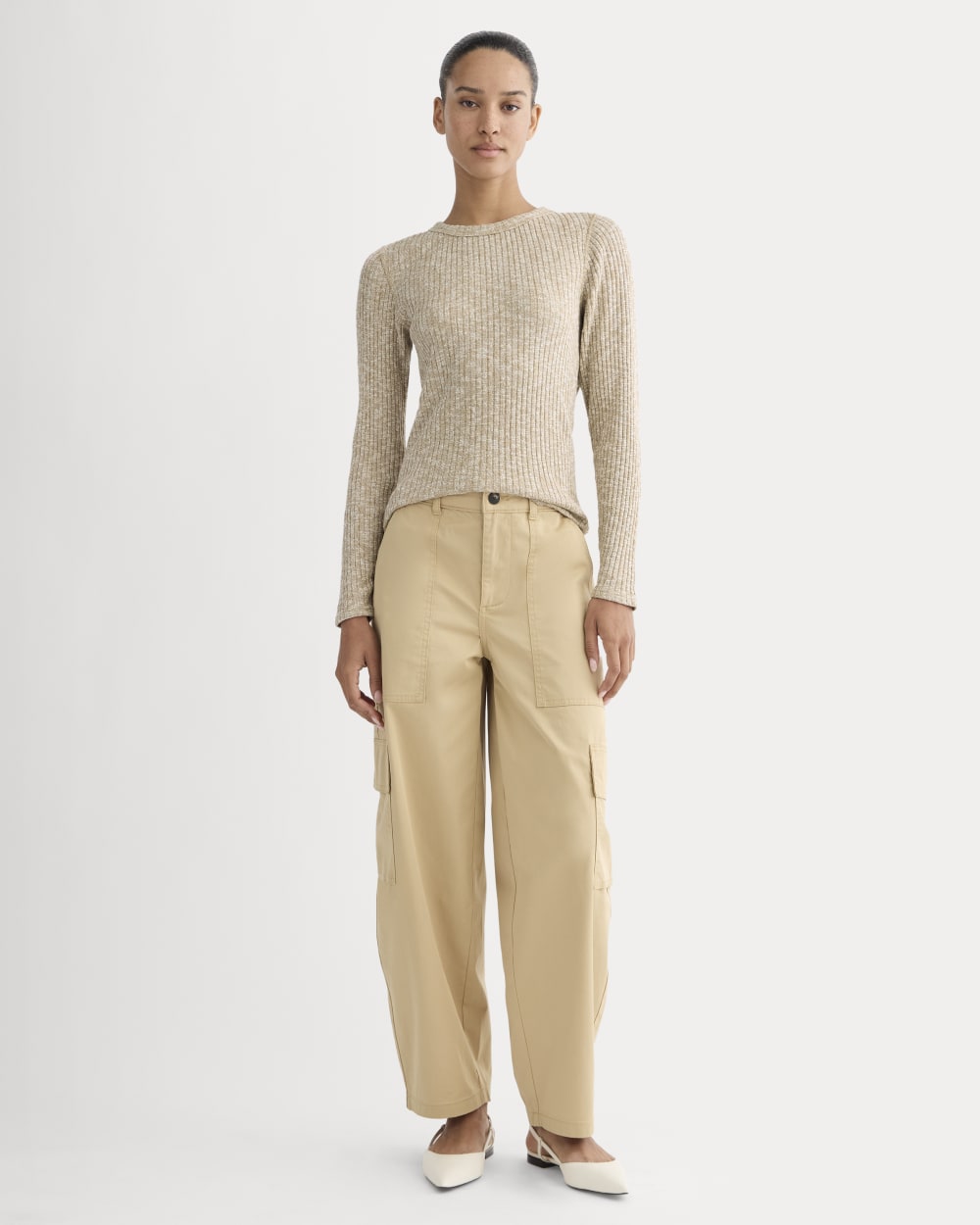 The Cozy Rib Long-Sleeve Tee in Cornstalk / Bone Twist — detail view