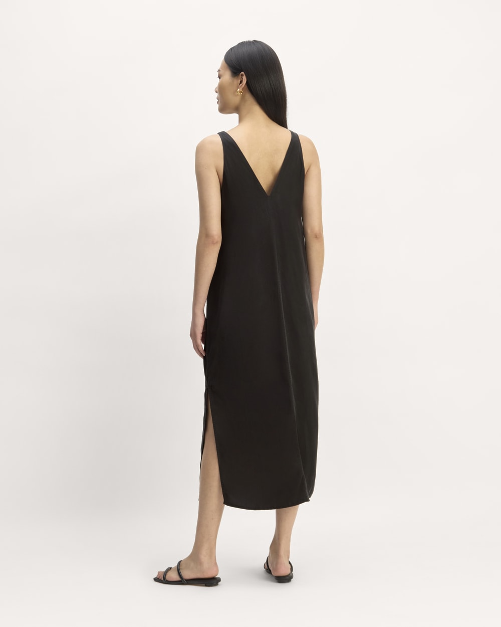 The TENCEL™ Midi Slip Dress in Black — detail view