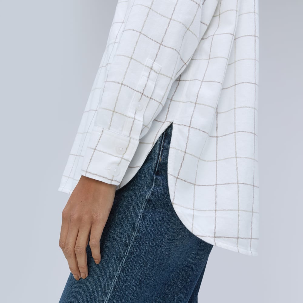 The Classic Cotton Flannel Shirt in Canvas Tan Plaid — detail view