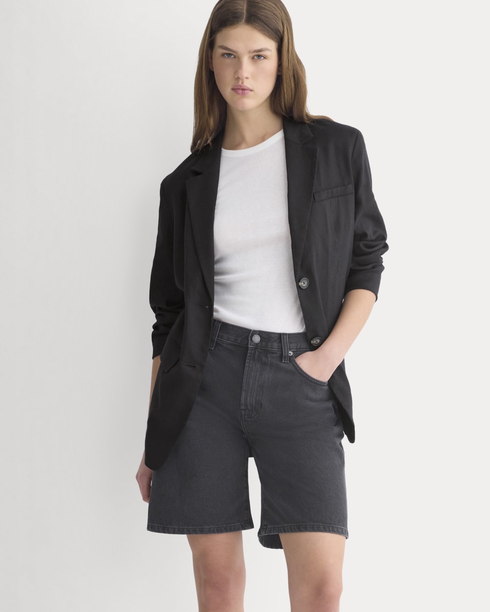 Loose Jean Short in Black — front view
