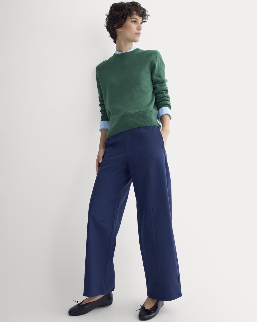 Seamed Balloon Pant in Navy — front view