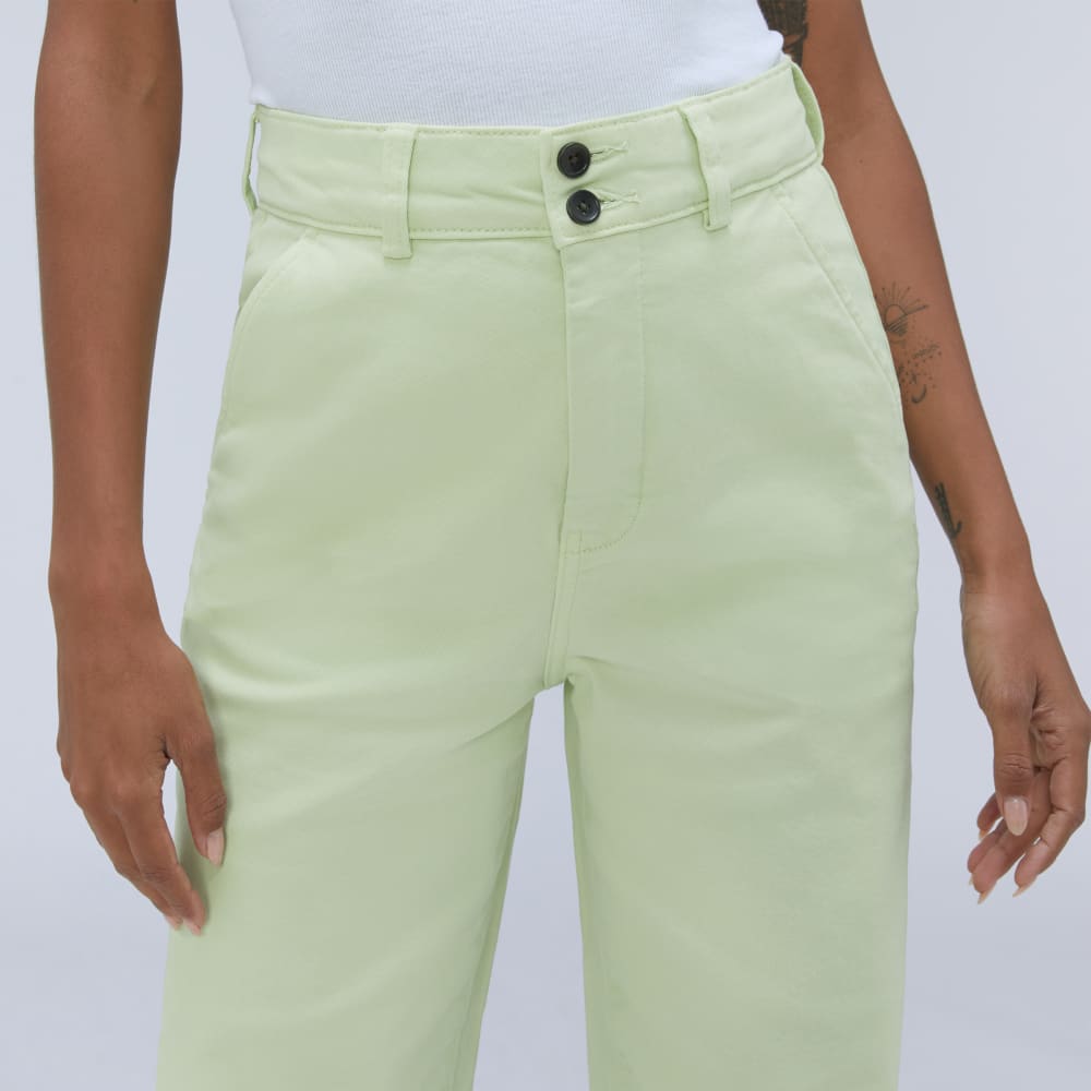 The Organic Wide-Leg Pant in Seafoam Green — detail view