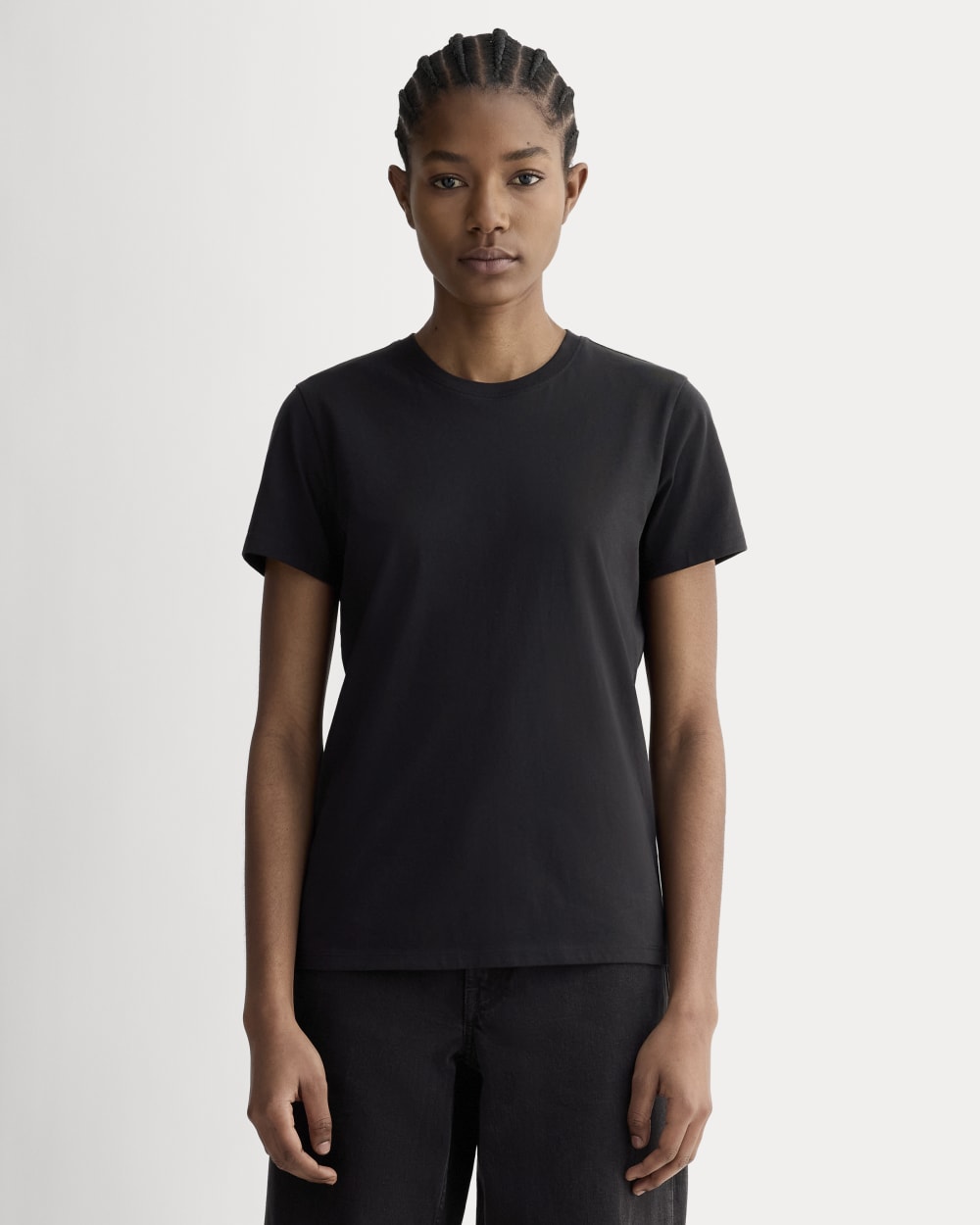 The Slim Crew in Essential Cotton in Black — front view