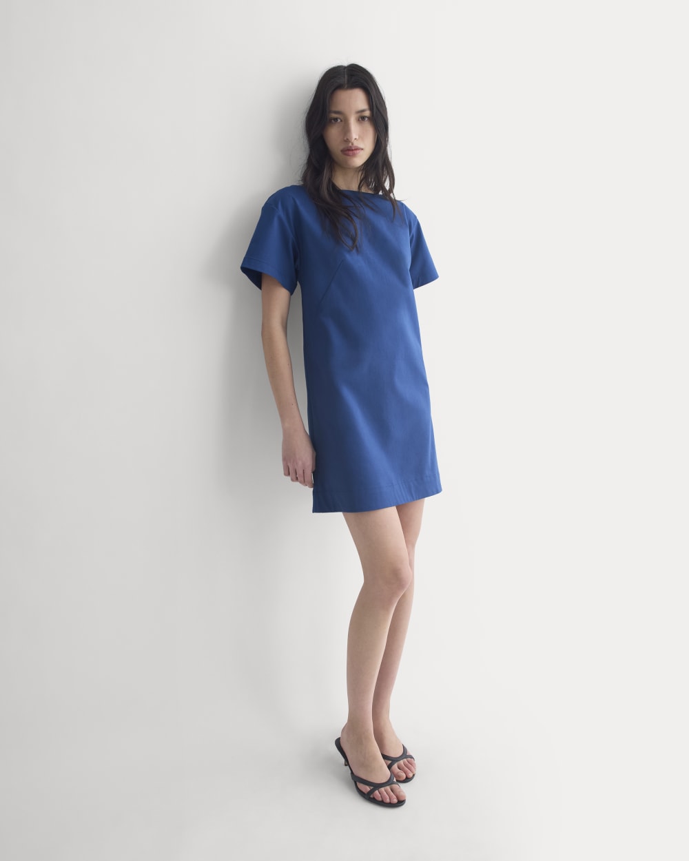 Boatneck Mini Dress in Estate Blue — front view