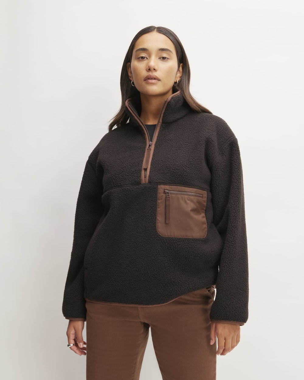 The ReNew Fleece Oversized Half-Zip in Black — front view