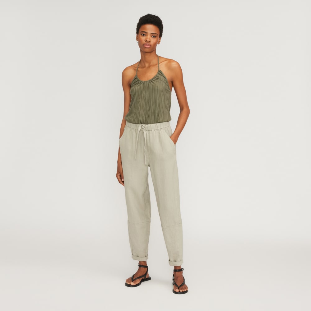 The Rib Soft Knit Halter Top in Kalamata — detail view