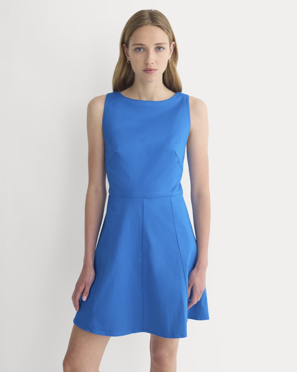 Seamed Open-Back Mini Dress in Imperial Blue — detail view