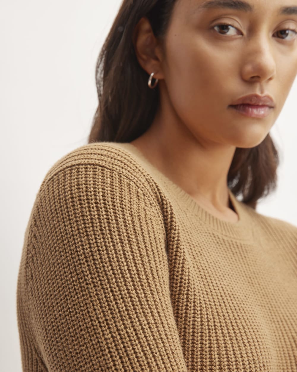 The Organic Cotton Slim Crew Sweater in Toasted Coconut — detail view