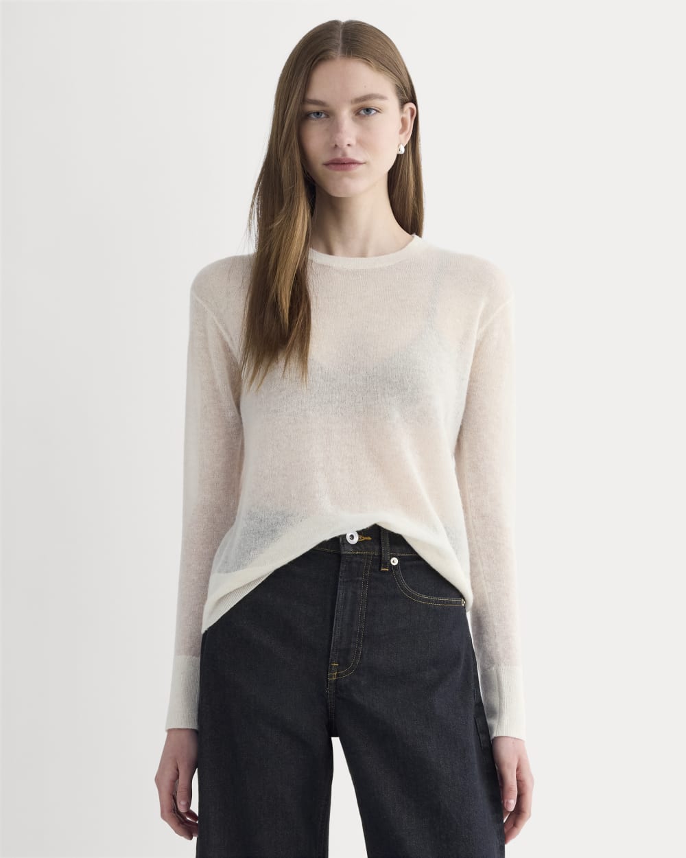 The Air Alpaca™ Relaxed Crew Top in Birch — front view