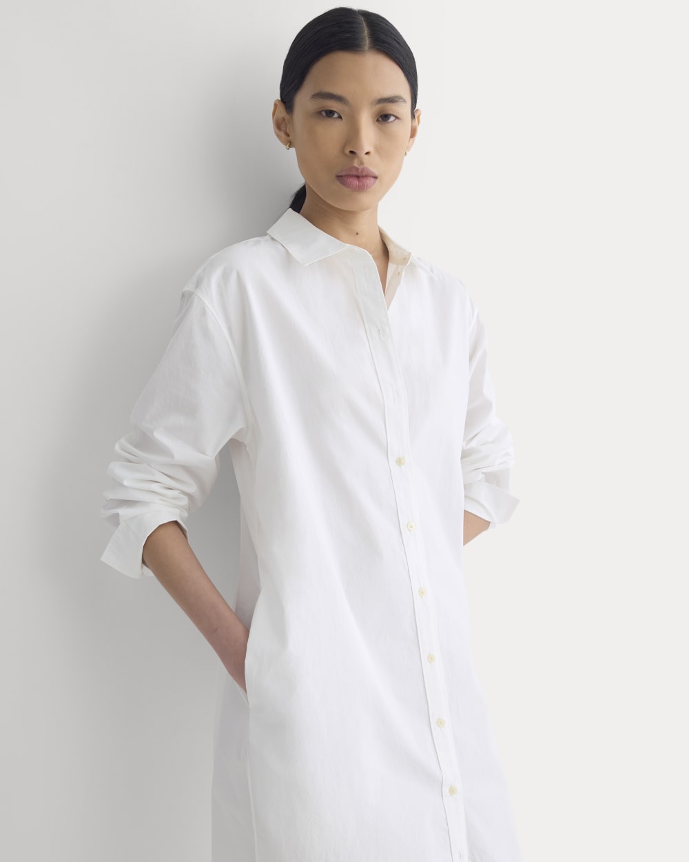 Midi Shirtdress in Ultrasoft Cotton in White — detail view