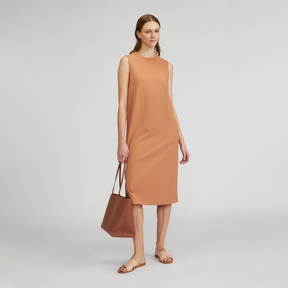 The Weekend Tank Dress in Tawny Brown — front view
