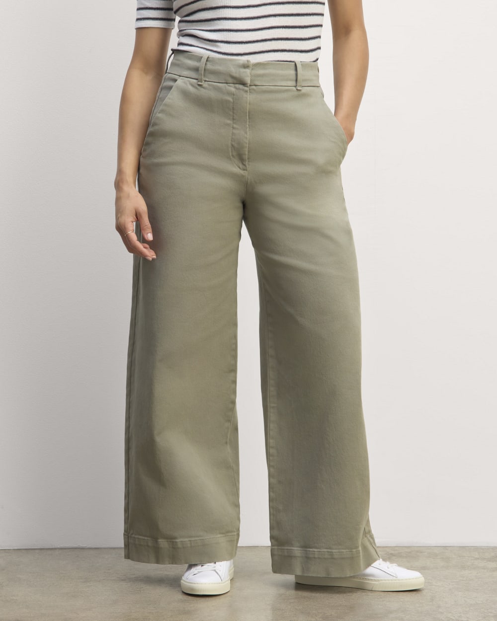 The Phoebe Trouser in Sage Green — detail view