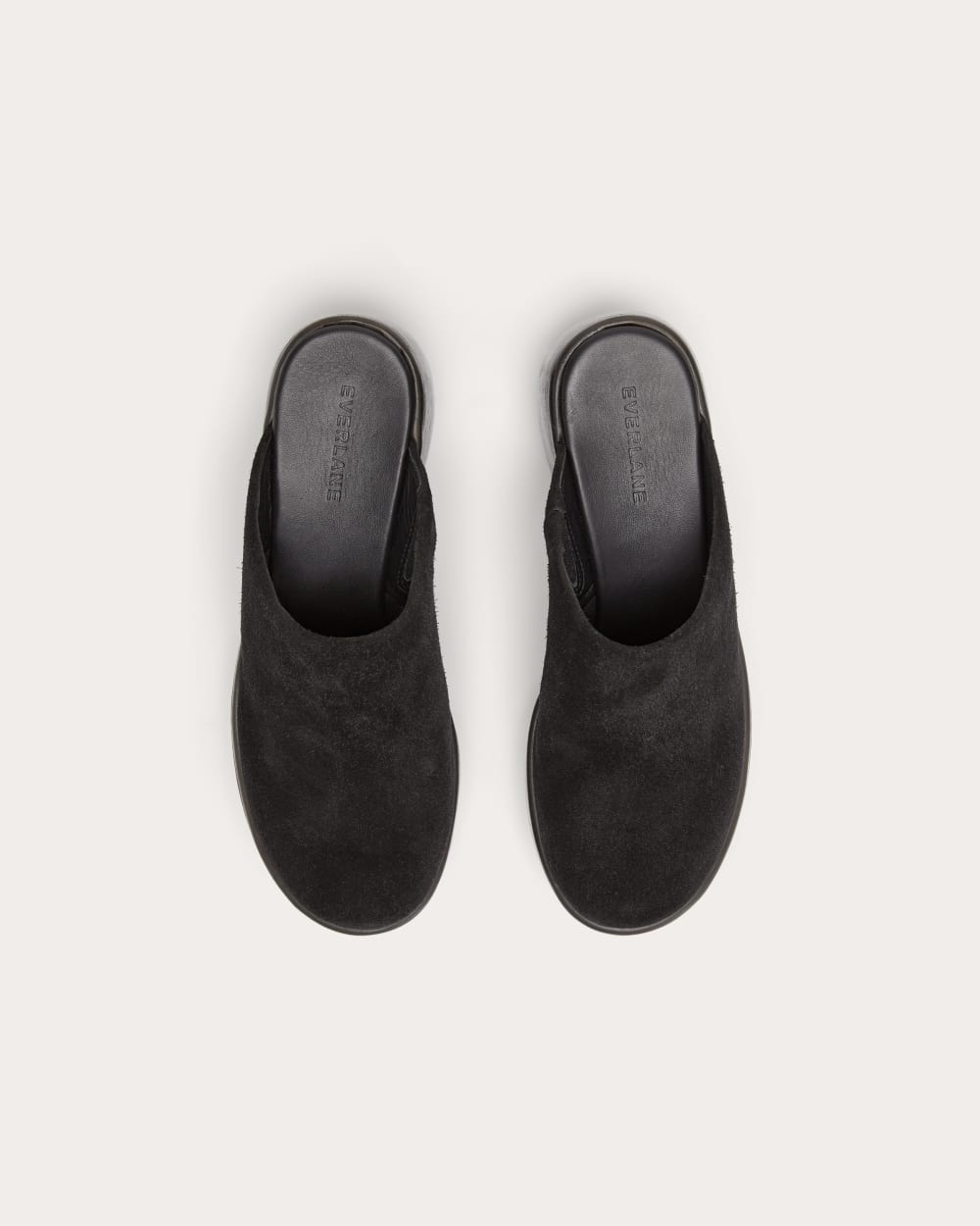 The Wooden Puffa Clog in Black Suede — detail view