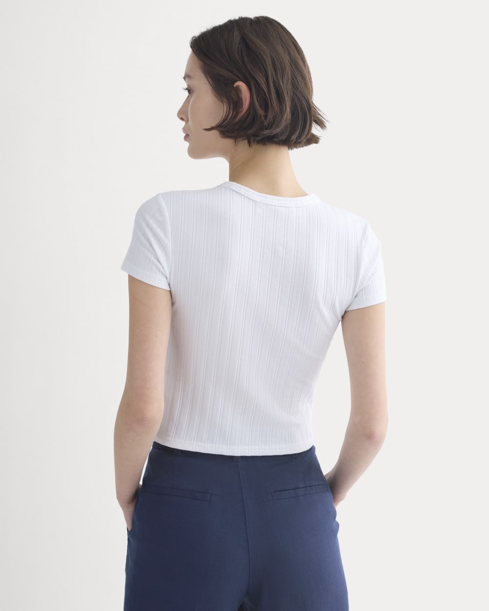Cropped Crew in Pointelle in White — detail view