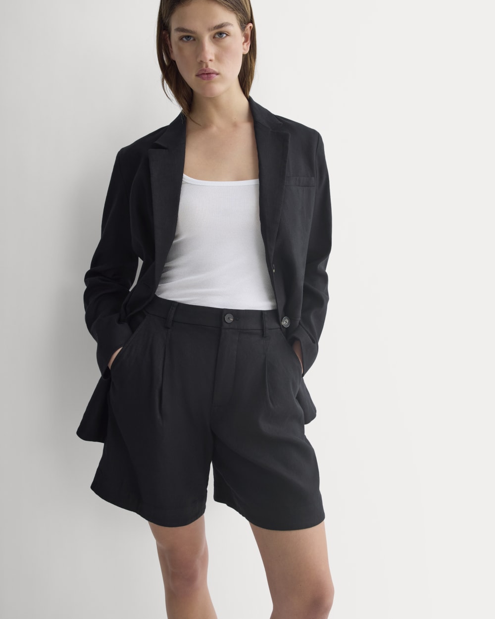 Tailored A-Line Short in Black — front view
