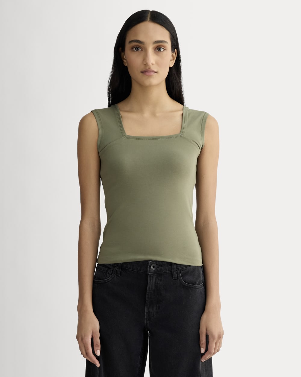 The Form Square-Neck Tank in Lichen Green — front view