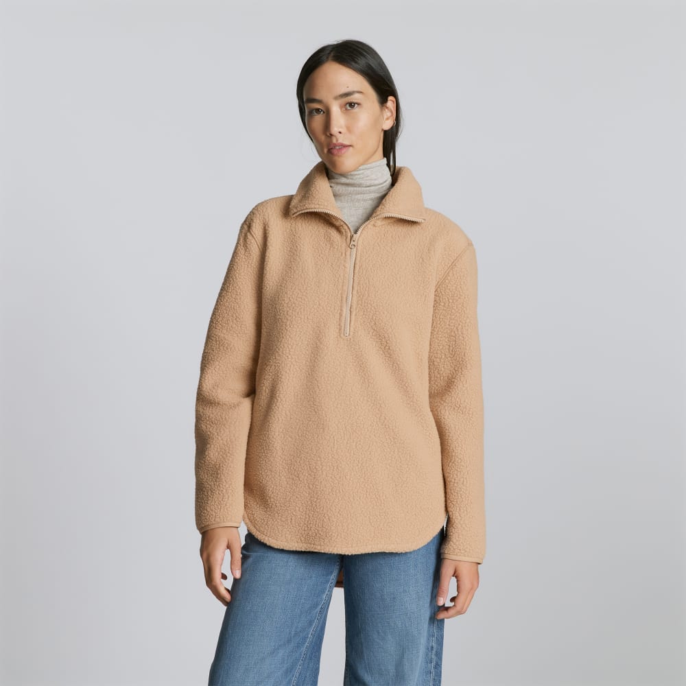The ReNew Fleece Half-Zip in Tan — detail view