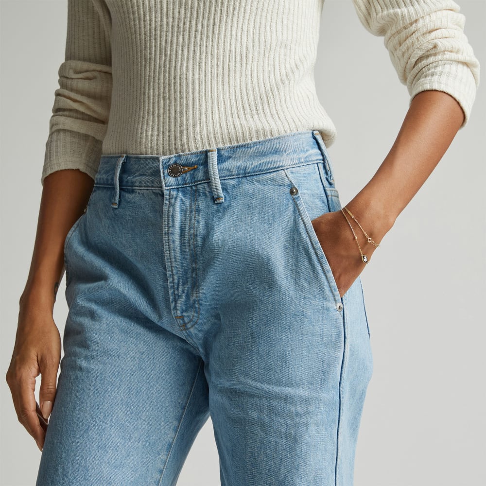 The Cinch Back Utility Jean in Sunkissed Blue — detail view