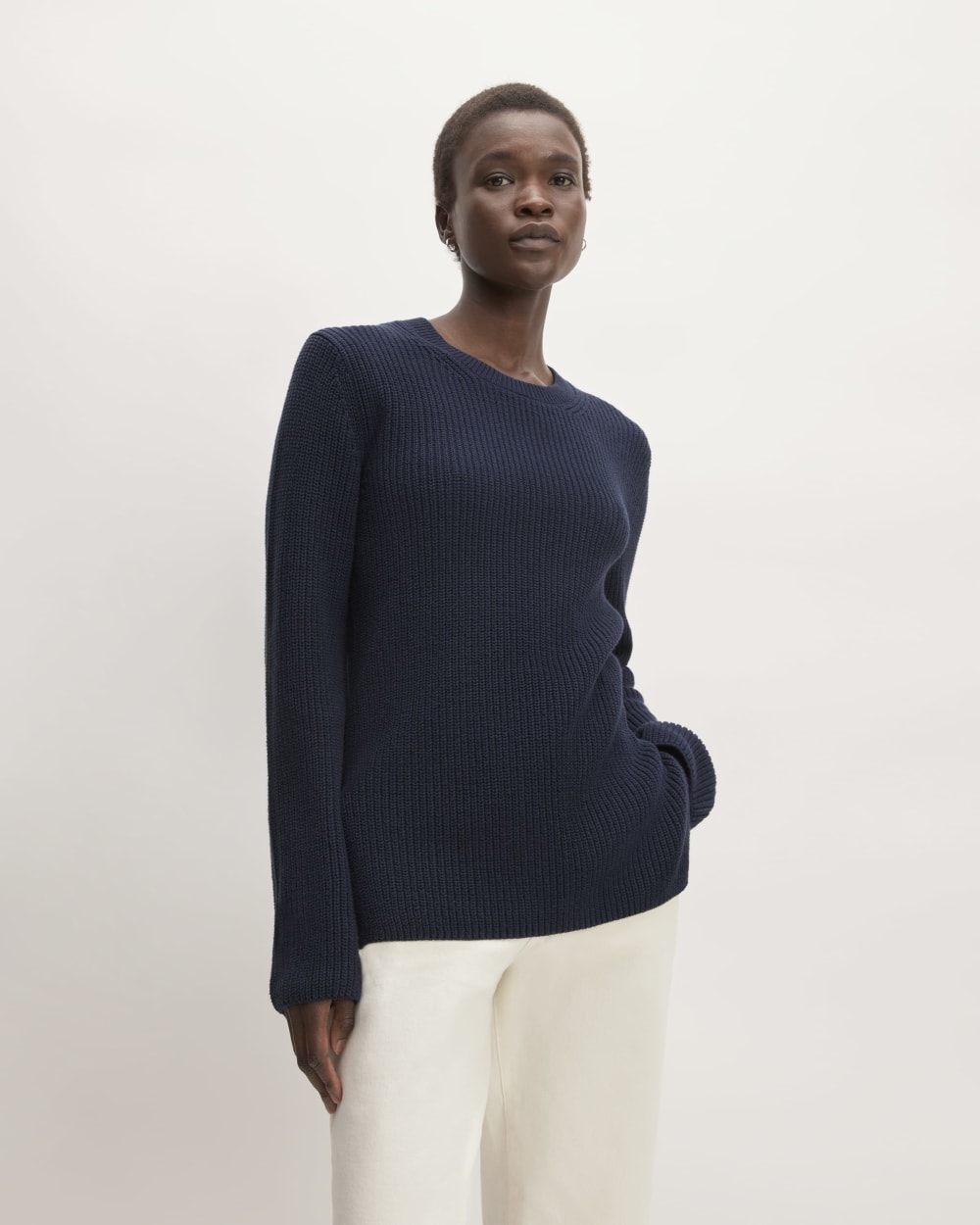 The Organic Cotton Slim Crew Sweater in Navy — front view