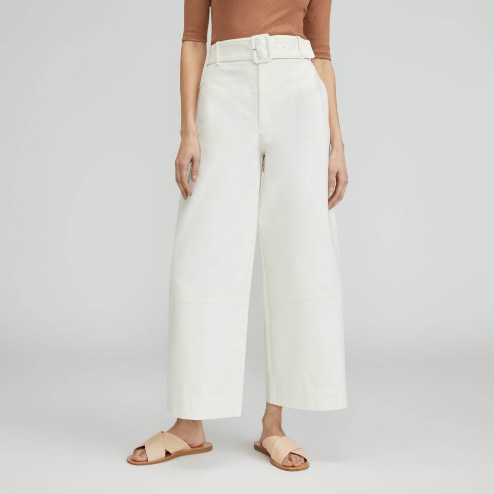 The Structured Cotton Belted Pant in Bone — front view