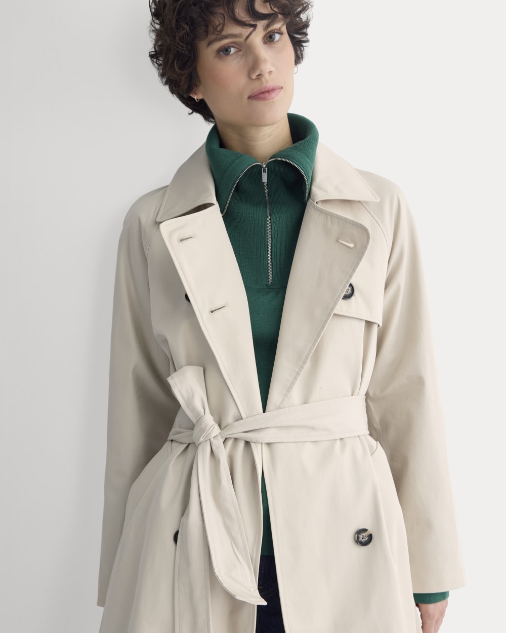The Modern Trench Coat in Peyote — detail view