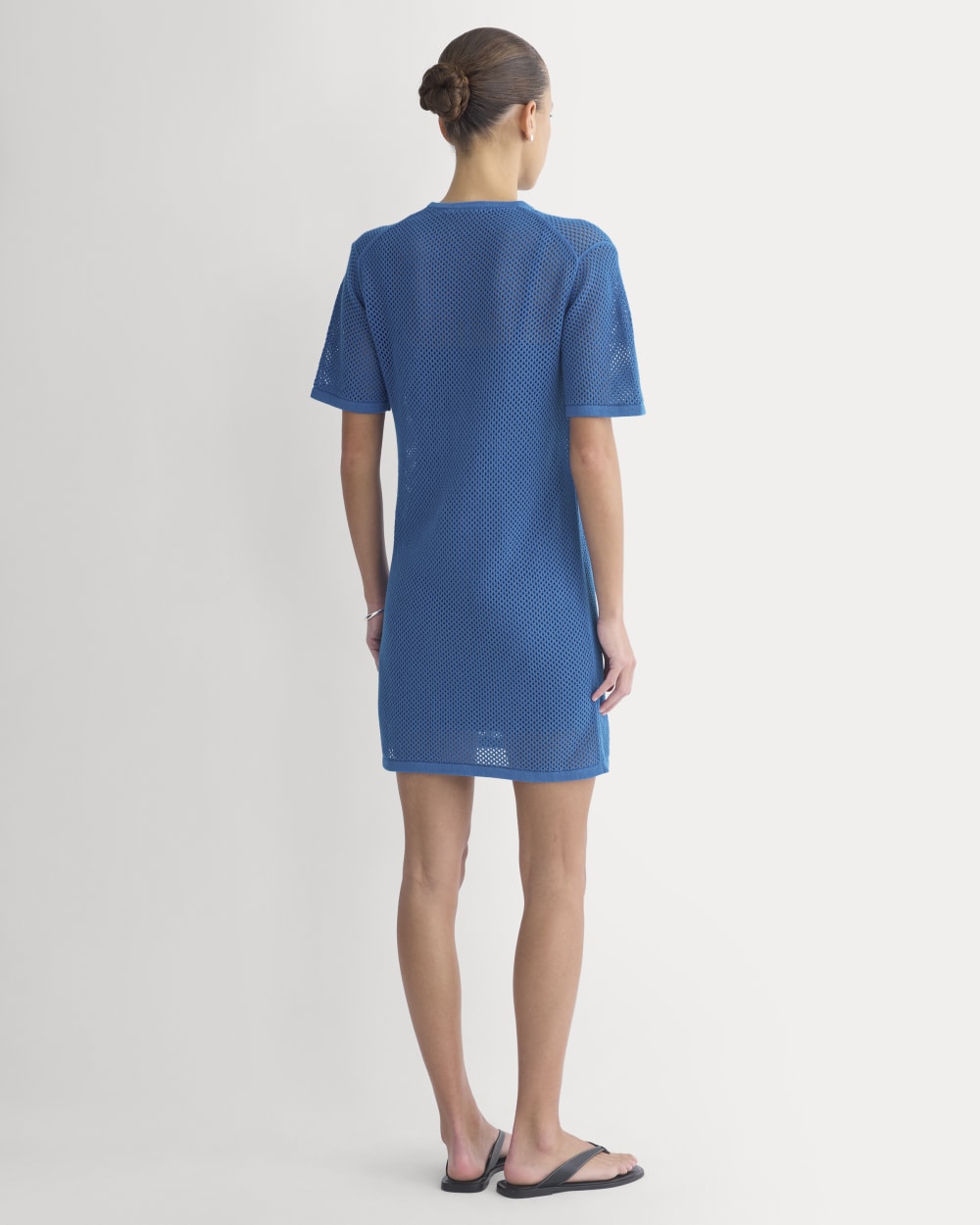 Mesh-Knit Short-Sleeve Dress in Imperial Blue — detail view