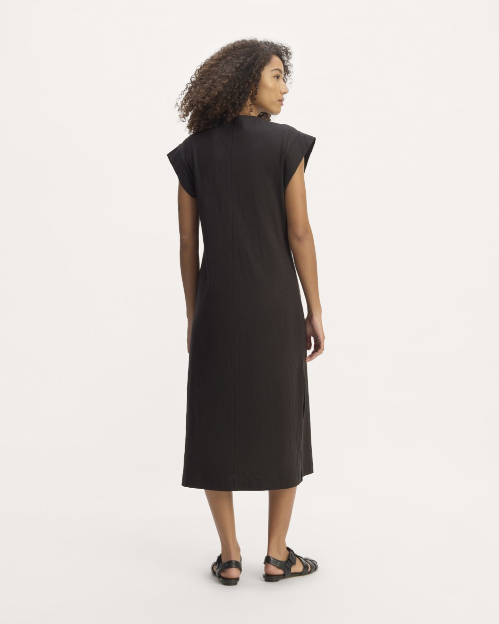 The Muscle Tee Midi Dress in Black — detail view