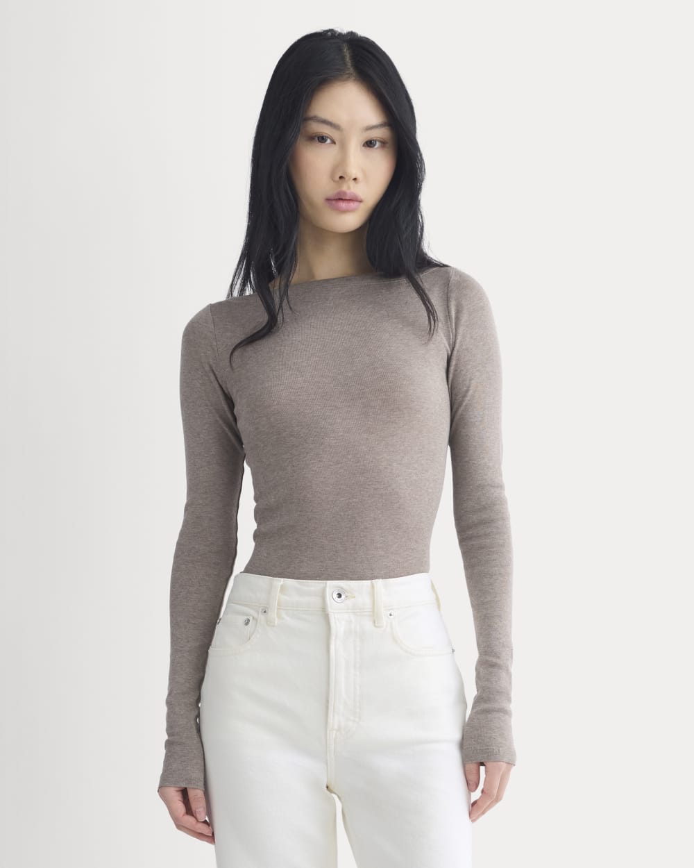 Tissue Boatneck Top in Heathered Chocolate Chip — front view
