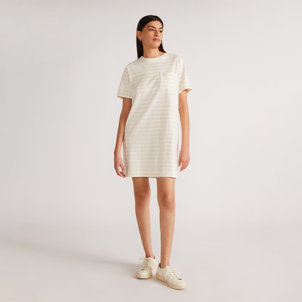 The Organic Cotton Weekend Tee Dress in Brazilian Sand / Canvas Tan — front view