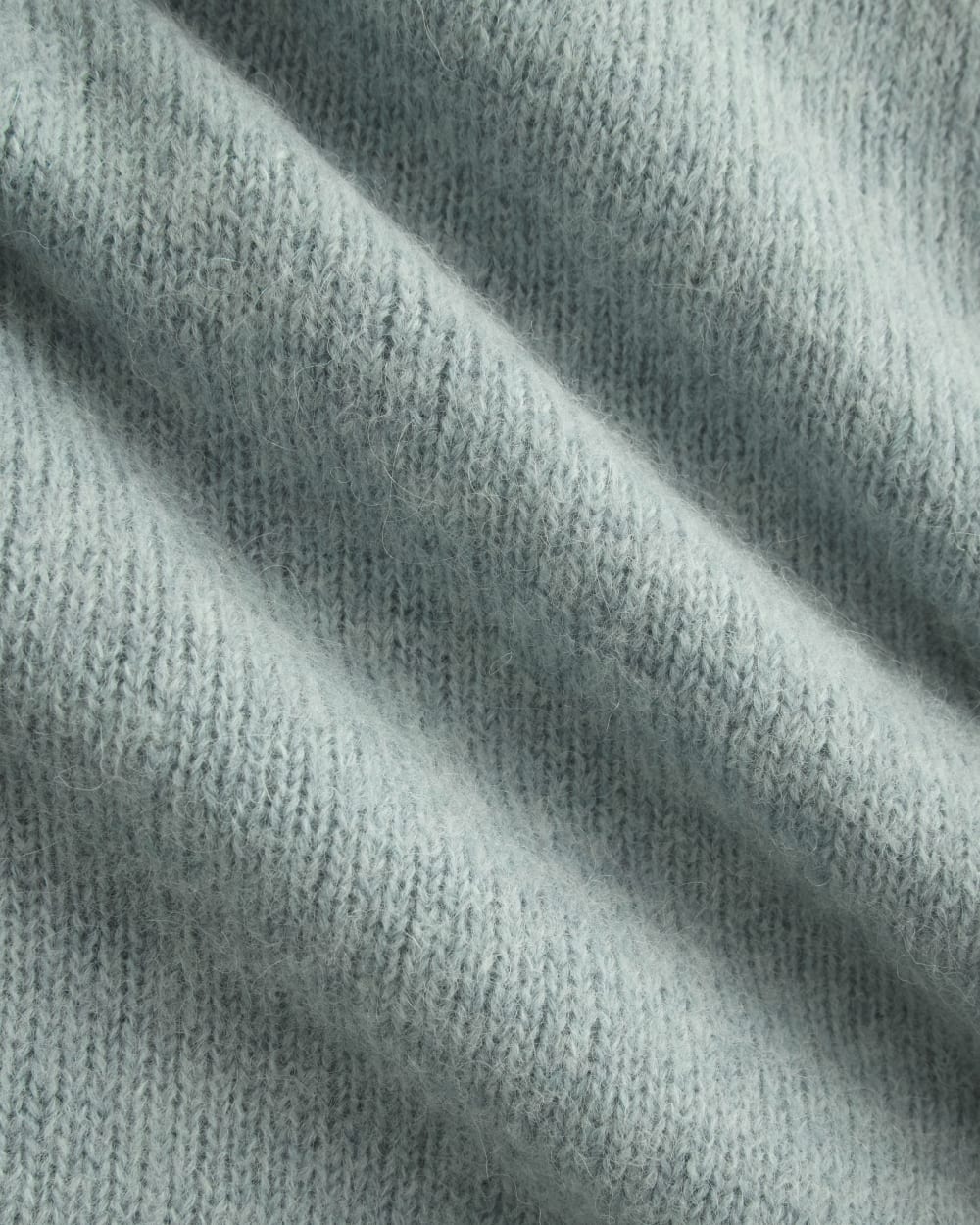The Crew Cardigan in Alpaca in Heather Gray Mist — detail view