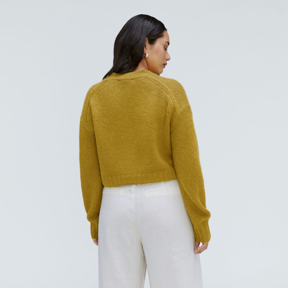 The Alpaca V-Neck Cropped Cardigan in Golden Palm — detail view