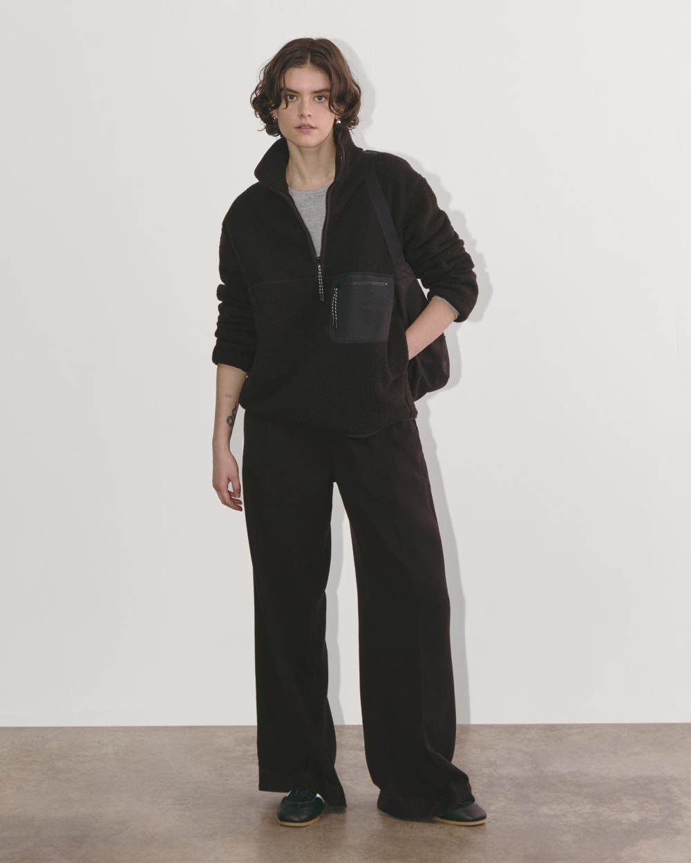 The ReNew Fleece Oversized Half-Zip in Black — detail view