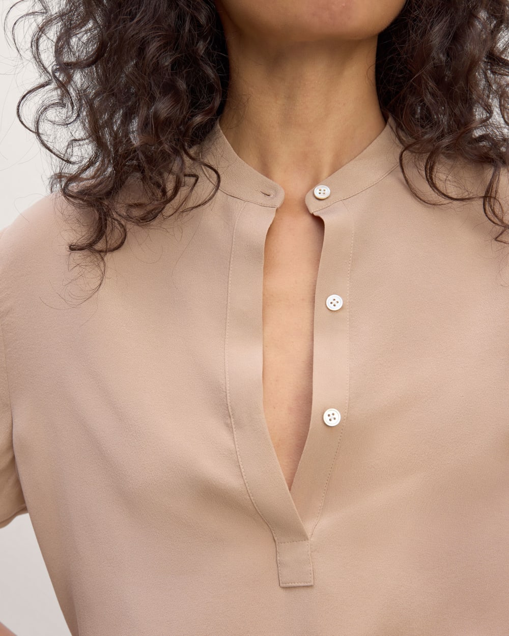 The Popover Top in Washable Silk in Chanterelle — detail view