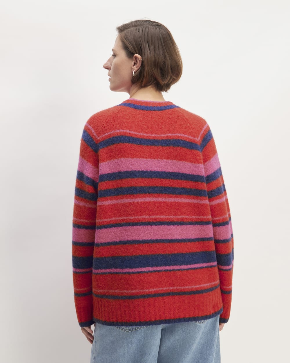 The SuperFuzz Alpaca Crew in Fuchsia Pink / Ocean Cavern / Classic Red — detail view