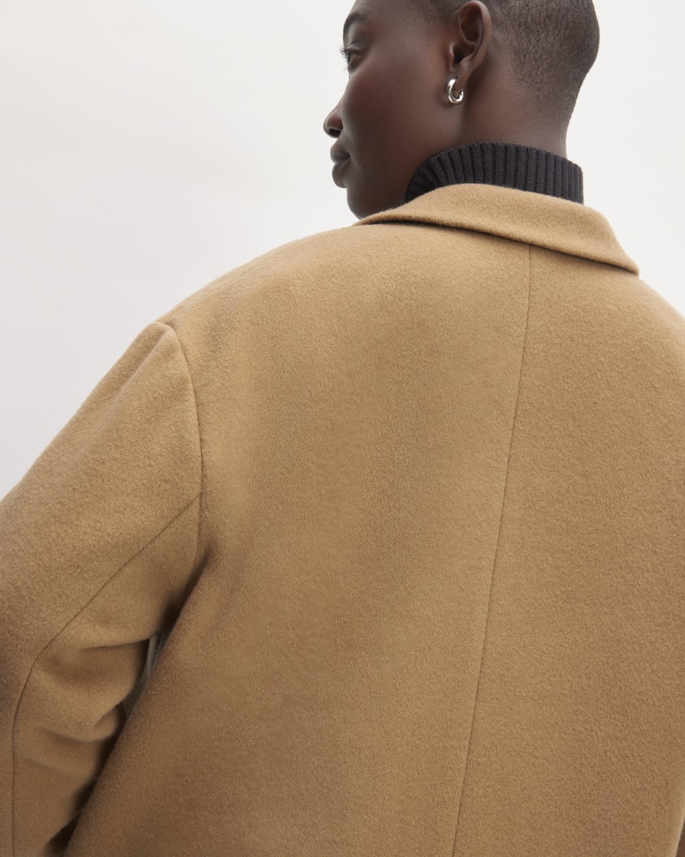 The Italian ReWool® Cocoon Coat in Camel — detail view