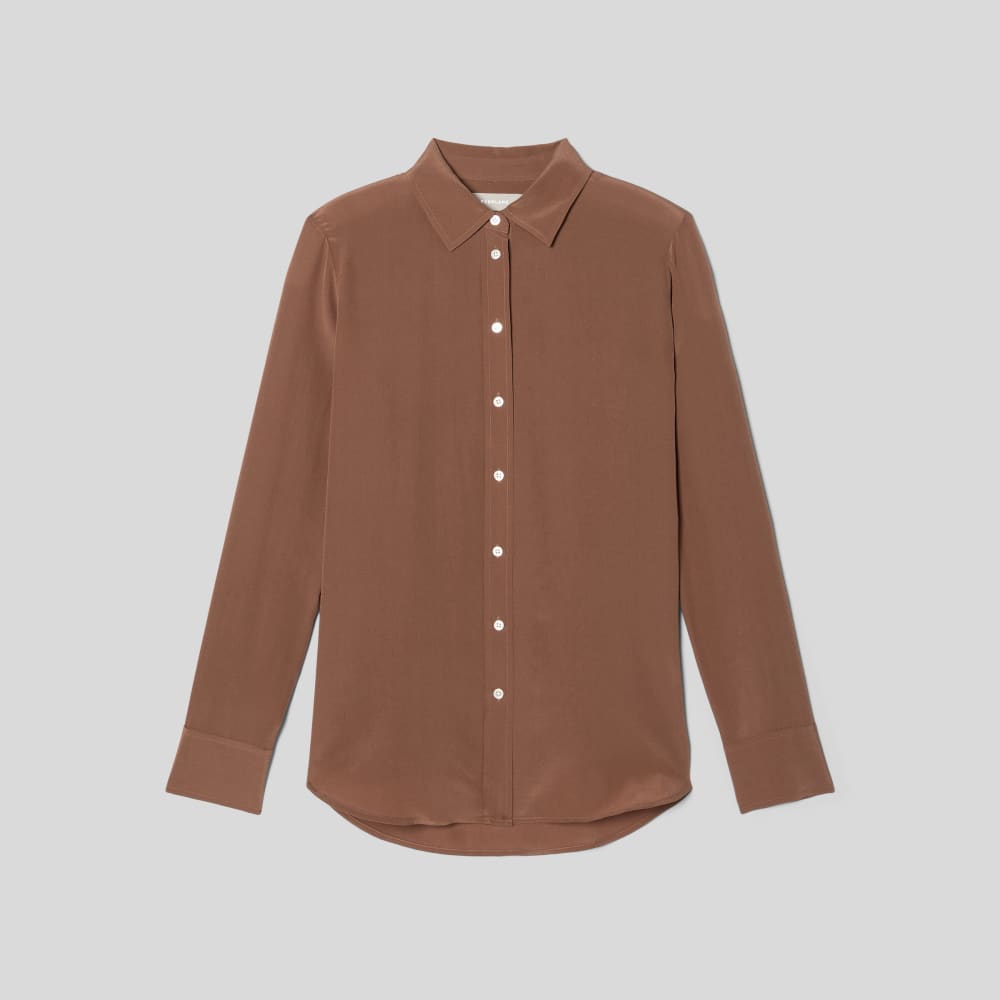 The Must-Have Shirt in Washable Silk in Carob Brown — alternate view