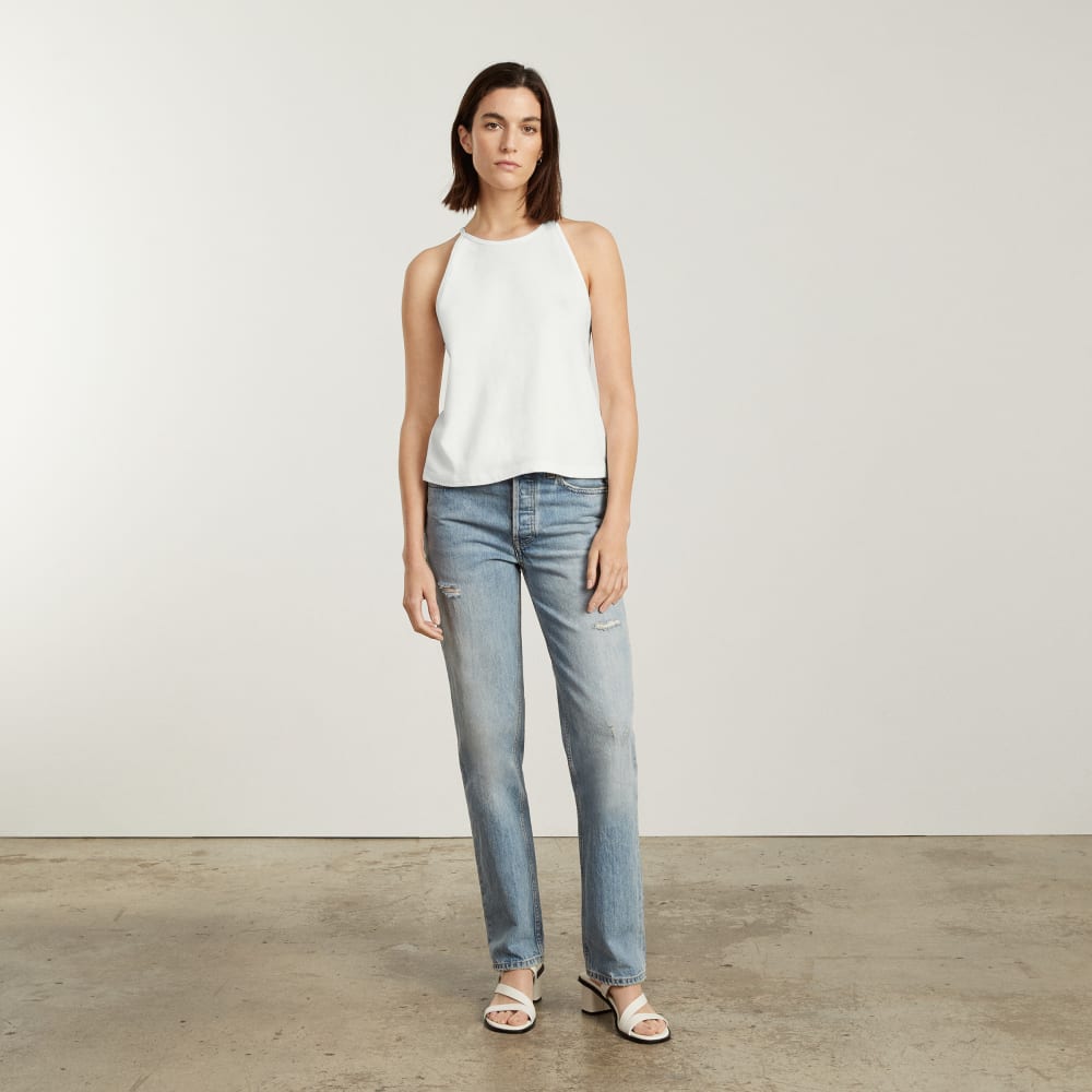The Hemp Cutaway Tank in White — detail view