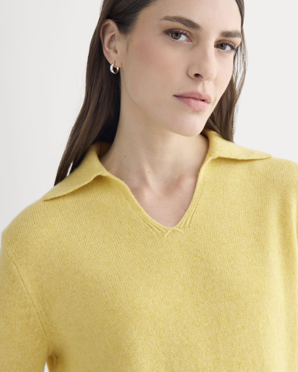 Cashmere Polo Sweater in Double Cream Heather — detail view