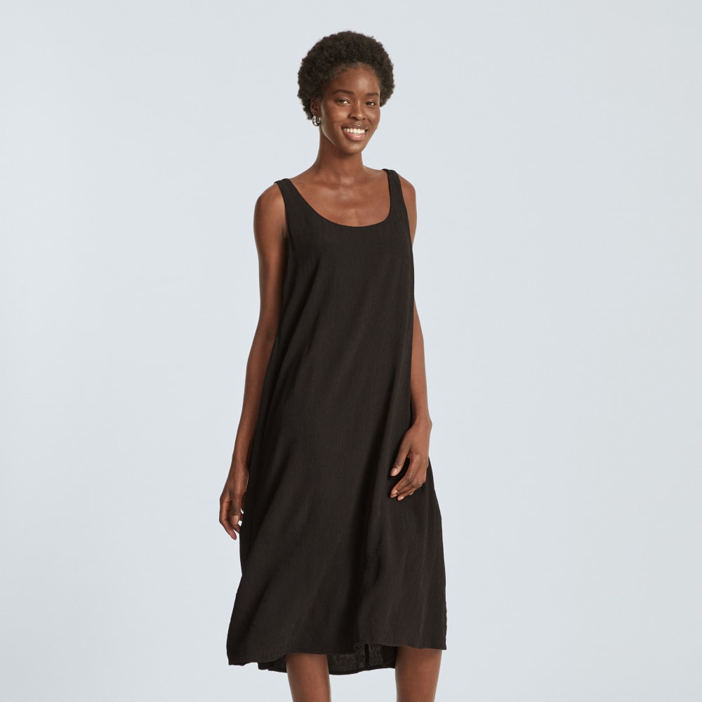 The Naia™ Ripple Tank Dress in Black — detail view