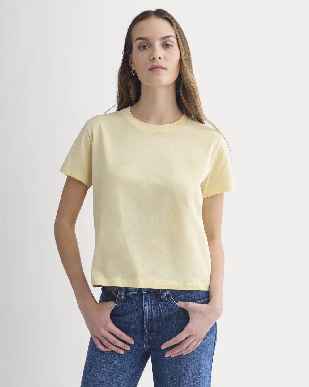 The Box-Cut Tee in Essential Cotton in Double Cream — front view