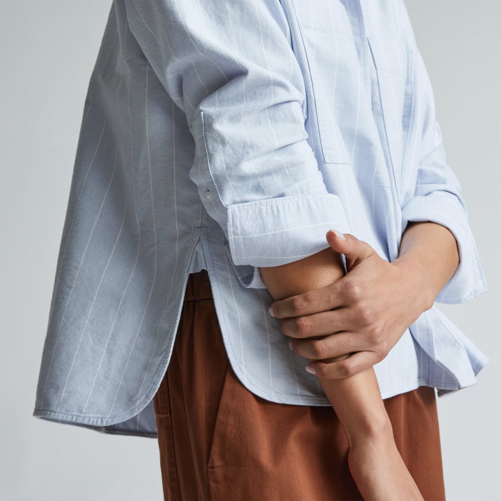 The Boxy Oxford in Periwinkle / White — detail view