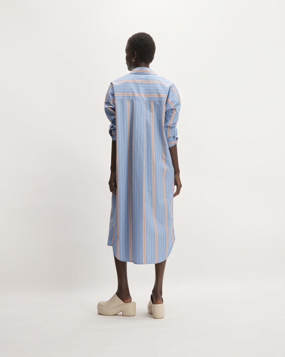 The Midi Cotton Shirt Dress in Parisian Blue / Black / Rusted Red / Bone — detail view
