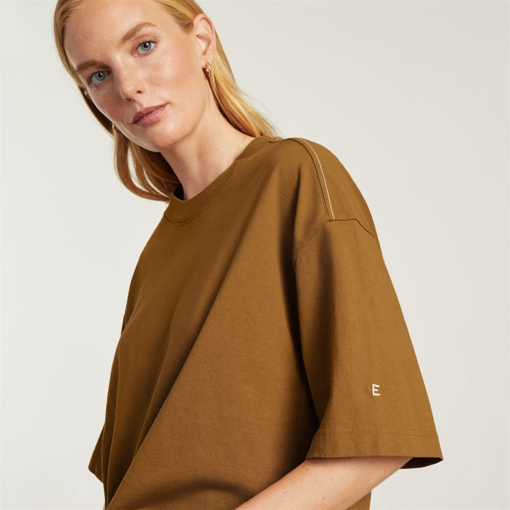 The Premium Weight Relaxed Tee in Tawny Brown — detail view