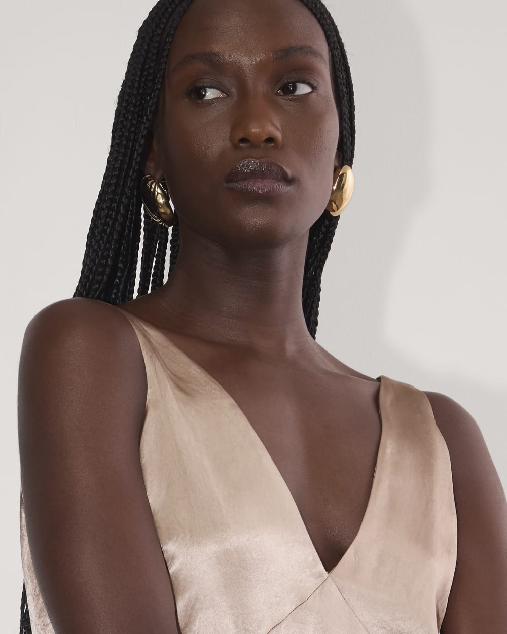 The Satin Slip Dress in Champagne — detail view