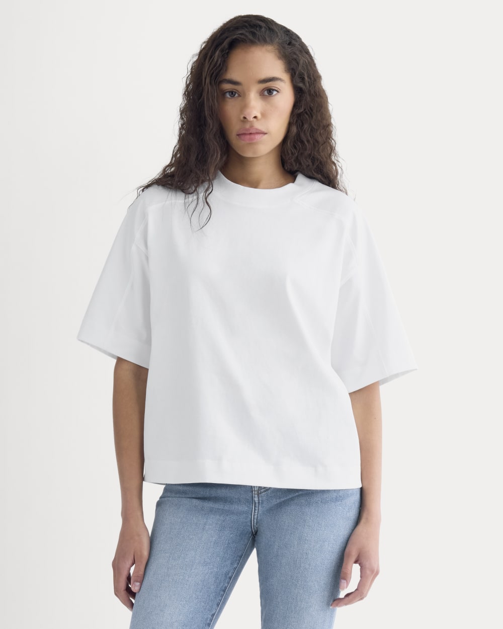 Oversized Seamed Tee in White — front view
