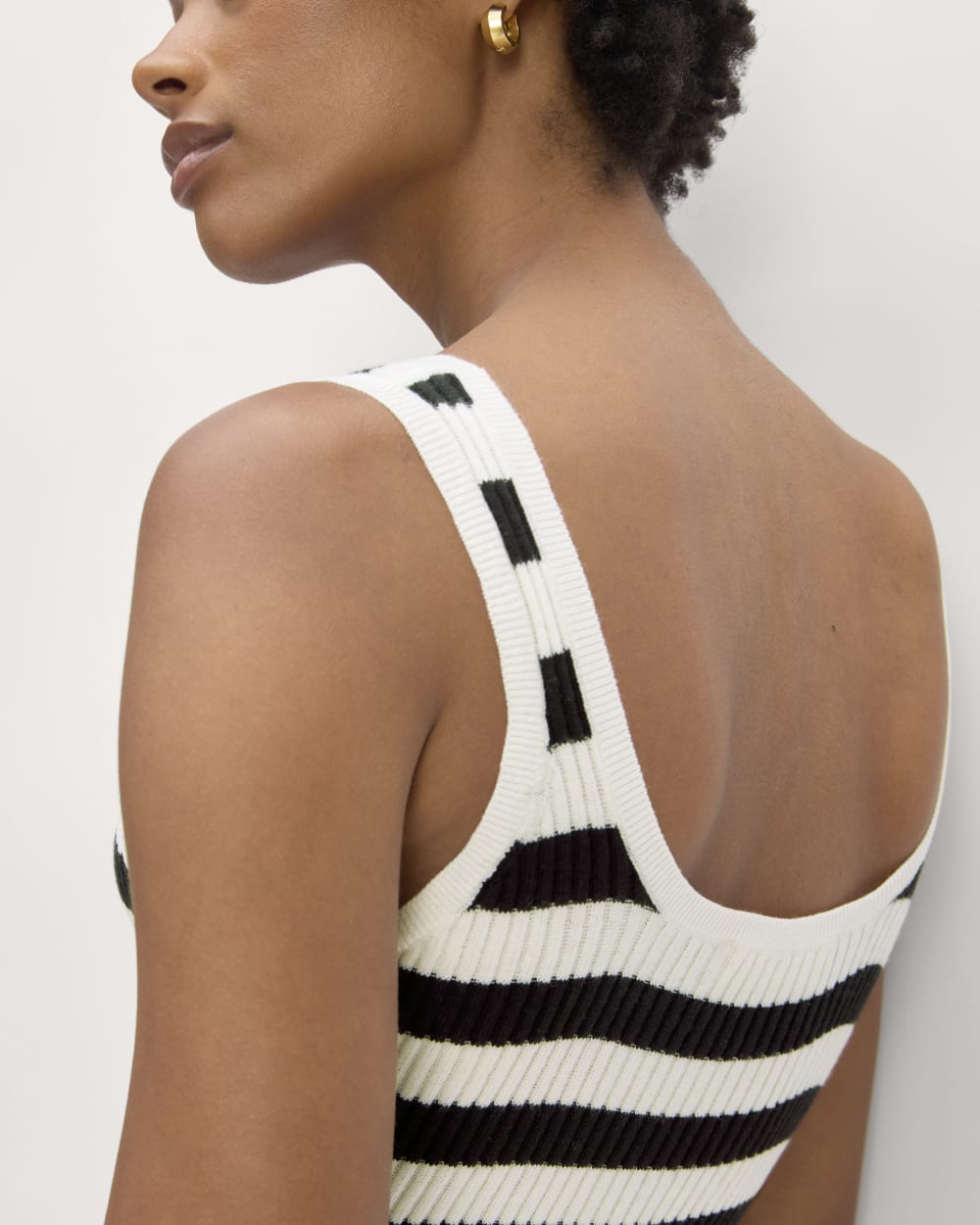 The Crochet Knit Tank Dress in Bone / Black — detail view