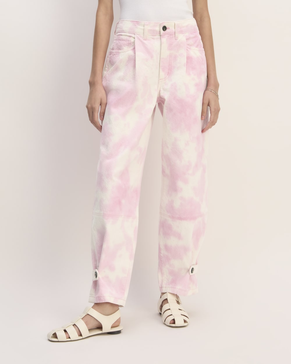The Everlane x Marques' Almeida Canvas Oversized Barrel Pant in Pink Tie-Dye — detail view
