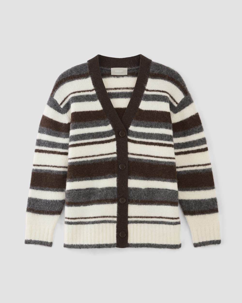 The SuperFuzz Alpaca Cardigan in Bone / Hot Fudge / Heather Charcoal — alternate view