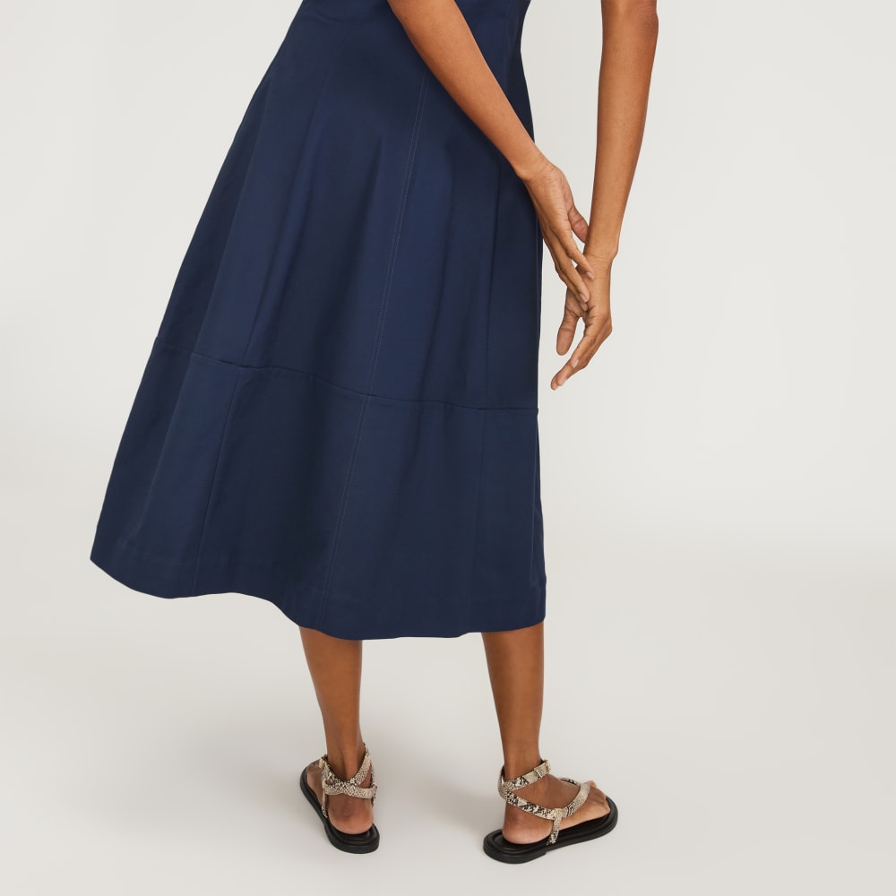 The Structured Cotton Bell Dress in Navy — detail view