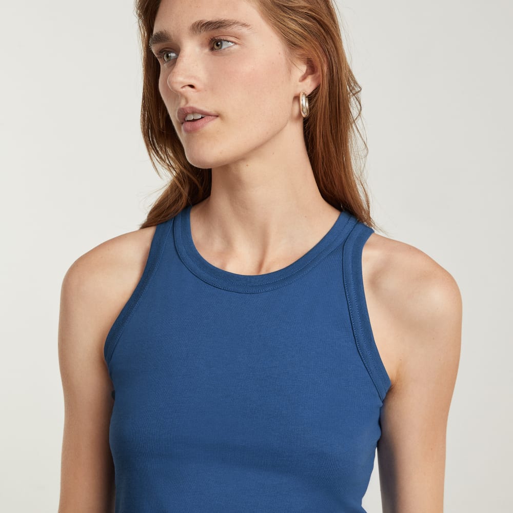 The Tank in Essential Cotton in Deep Blue — detail view